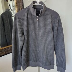 Bugatchi Men's Small Long Sleeve Spandex Grey Sweater With Zipper